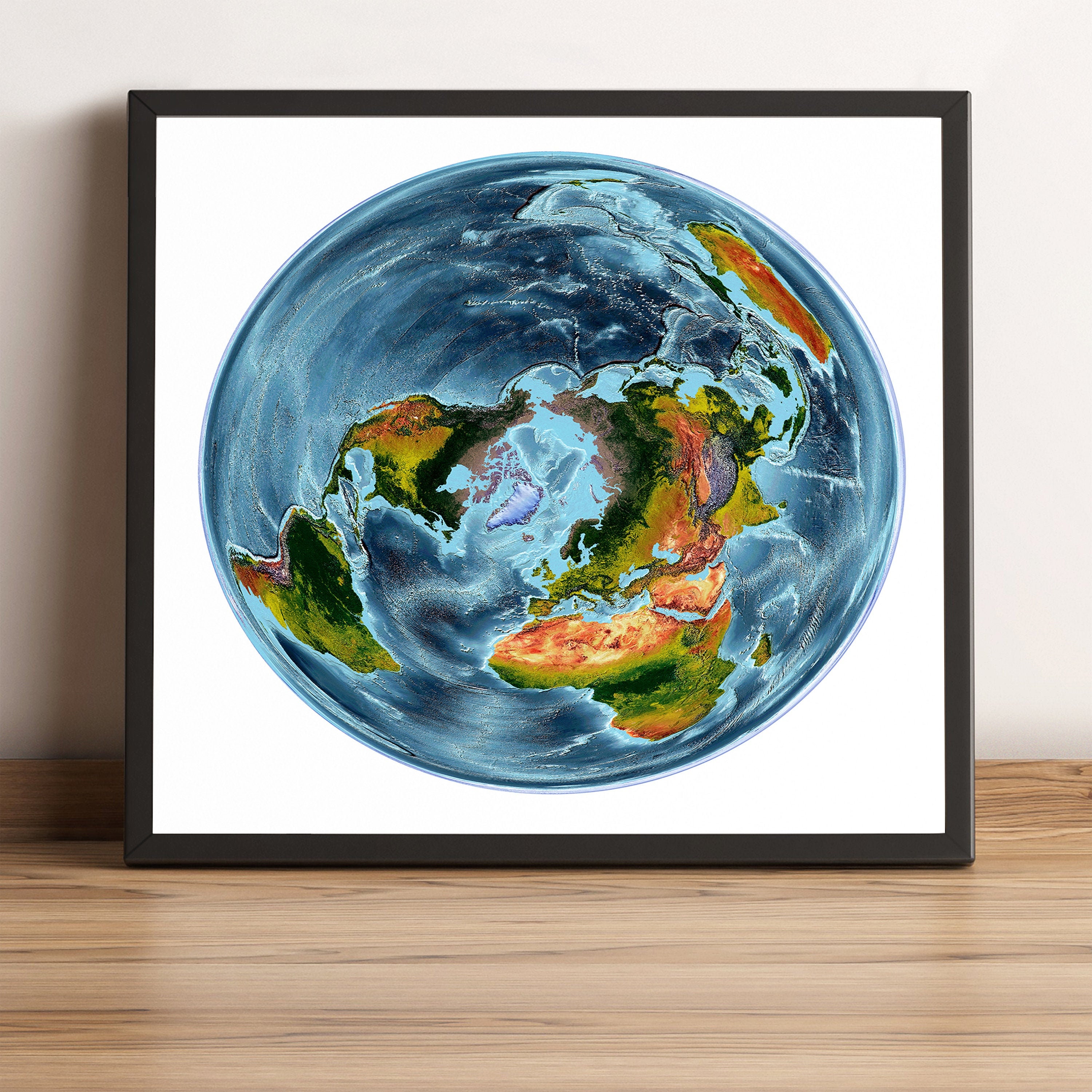 Mappa del mondo, proiezione nord della griglia WGS 1984, mappa del mondo vintage, mappa del mondo in rilievo, mappa del mondo stampata, mappa del mond