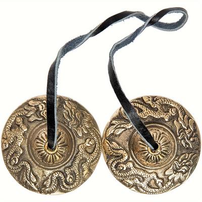 TEMU 1pc Sinsoledad Handcrafted Tingsha/cymbal Bells - Easy-to-play, Antique Bronze With Intricate Floral & Swirl Patterns - Ideal For Meditation, Chakra & Spiritual Gifts