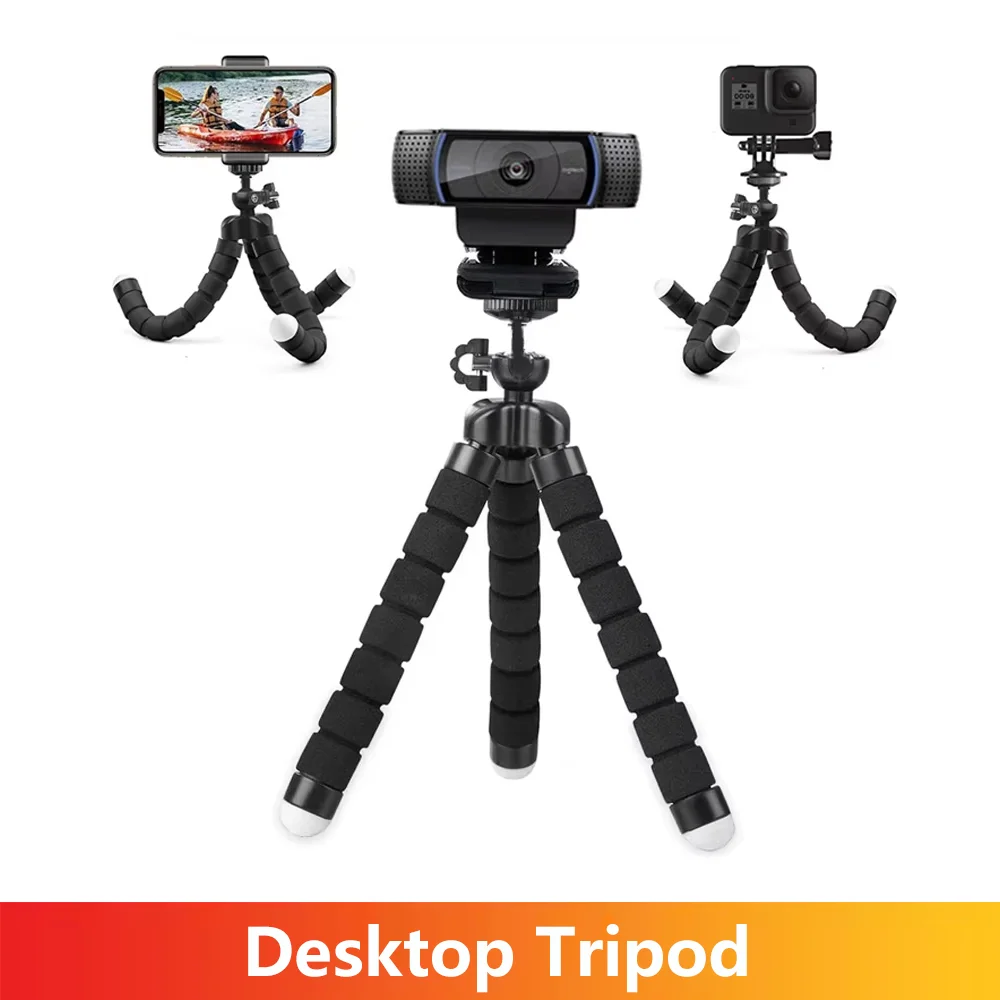 Mini trépied flexible en forme de pieuvre avec rotation à 360° ° Support de bureau portable avec rotule et vis 1/4'' pour caméra GoPro, webcam, smartphone et vlogging