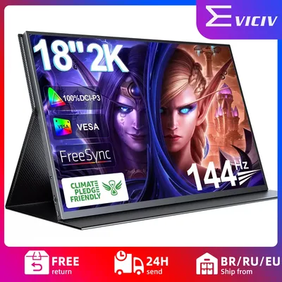 EVICIV 2K 144Hz Tragbarer Monitor 18" 100% DCI-P3 HDMI Computer Gaming Display HDR Freesync Laptop Bildschirm Extender für Steam Deck Mac PC Telefon