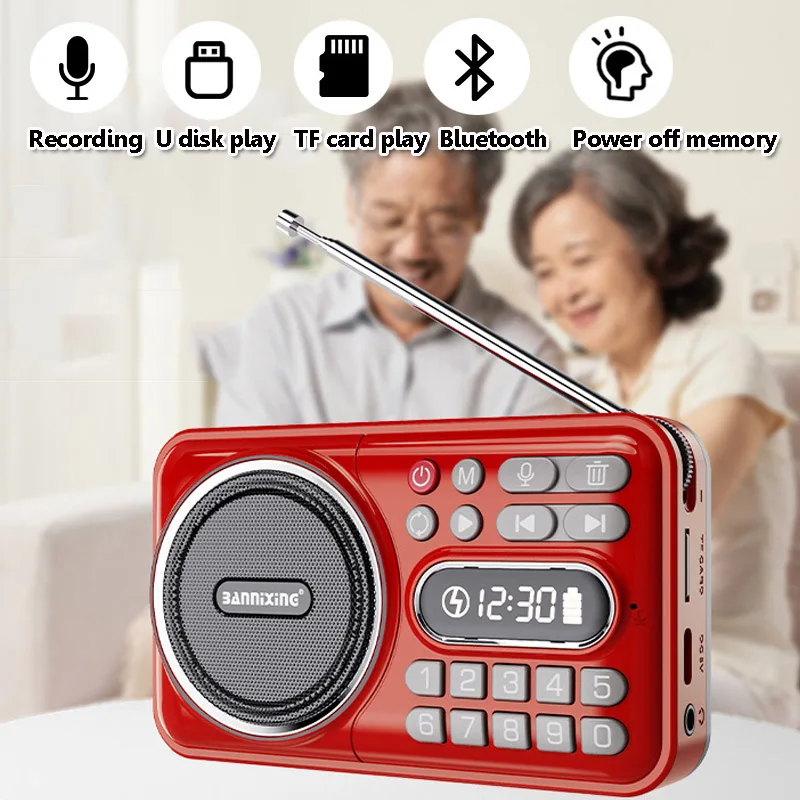 Mini-Taschen-FM-Radio, beste Empfangsradios mit LED-Anzeige, kabellose Bluetooth-Soundbar, Musik-Player-Recorder, FM 76–108 MHz Image