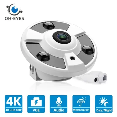 Poe IP Dome Kamera 4k Audio-Netzwerk verkabelt CCTV 180 ° Panorama Fisheye Objektiv 8mp Indoor Home Security Kamera wasserdichte IP-Kamera