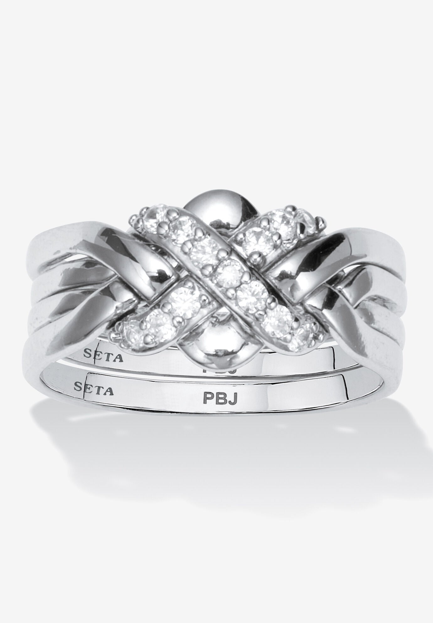 Women's .27 Tcw Round Cubic Zirconia Platinum-Plated Puzzle Ring by PalmBeach Jewelry in Platinum (Size 6)