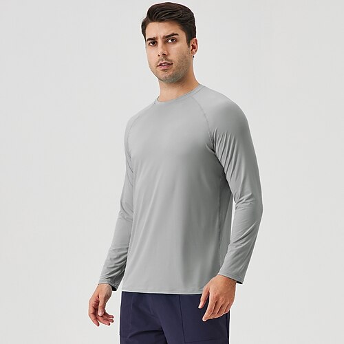 Homme T-shirts de protection solaire T-shirt manche longue Col ras du cou Été Printemps Couleur Unie Actif Col rond Sport Loisir Pêche Bleu Ciel Noir Blanche T-shirt haut de gamme pour homme