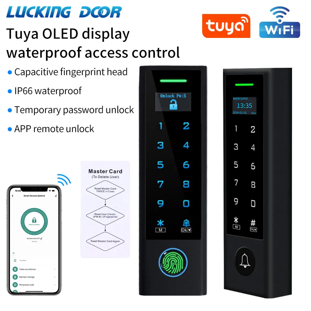 WIFI TUYA Biometrische Fingerabdruck Access Controller Tastatur OLED Bildschirm Wasserdichte RFID Karte Standalone Tür Access Control System Image