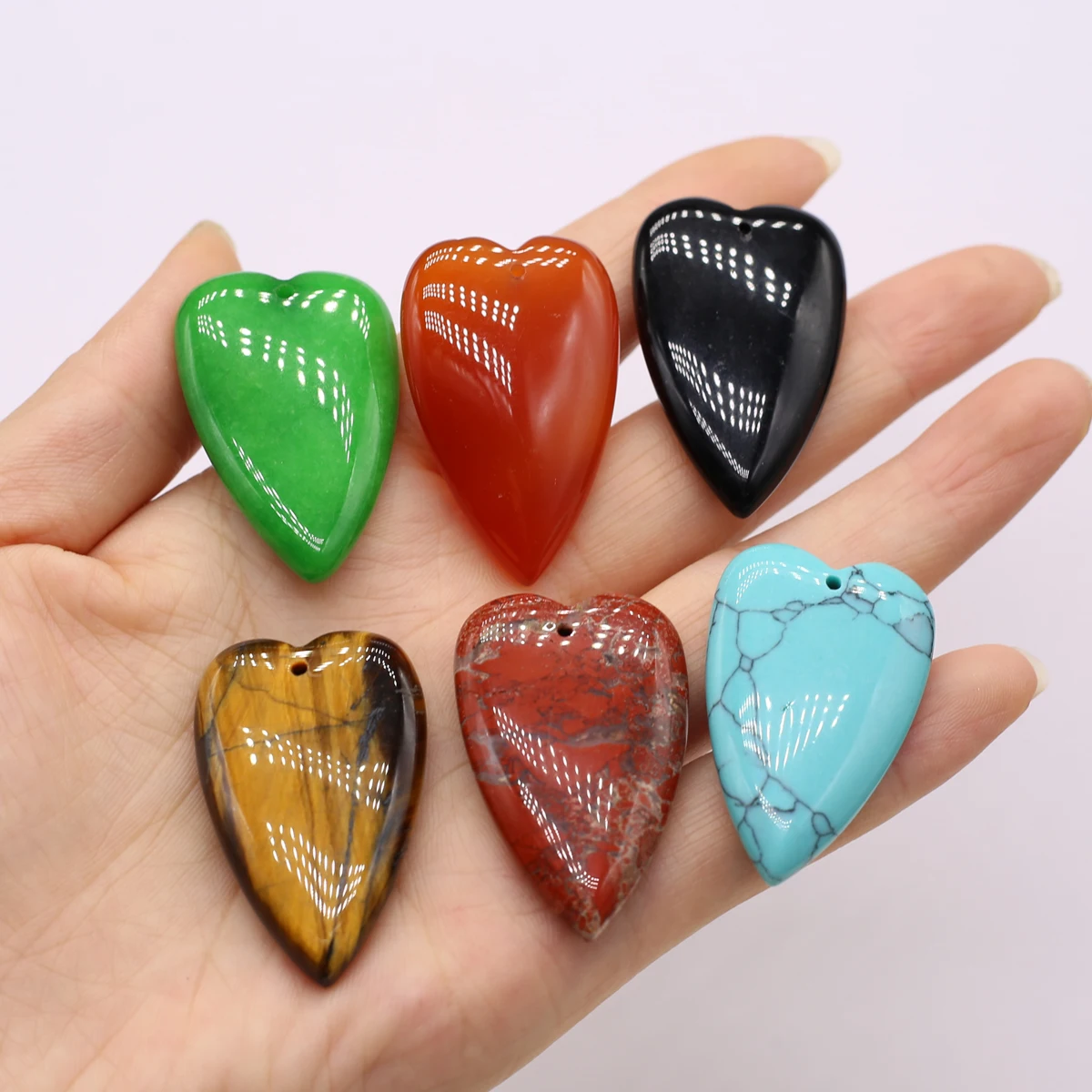 1 Stück 25 x 40 mm Herz-Kristall-Anhänger Naturstein Rosenquarz Charms für Schmuckherstellung Zubehör DIY Halskette Ohrringe Zubehör Image