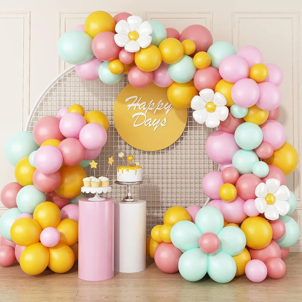 Gänseblümchen-Ballon-Girlande, Bogen-Set, Retro, gelb, rosa, grün, Hippie, böhmische Ballon-Girlande, Gänseblümchen-Blumen-Ballon, Geburtstag, Babyparty, Braut, Hochzeit, modische
