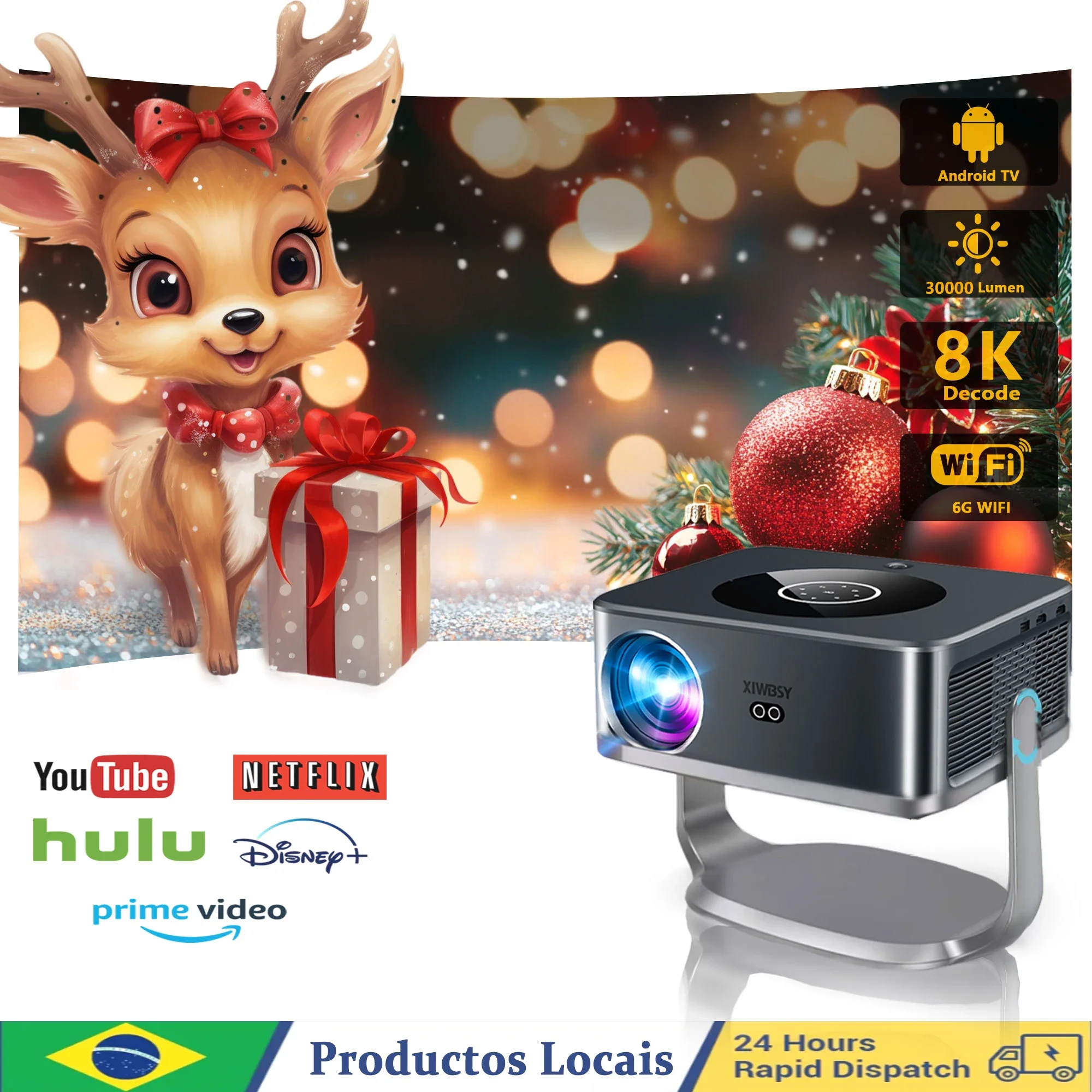 XIWBSY 30000 Lumen Autofokus Android-Projektor Full HD Wireless-Projektor 4K Video Heimkino Tragbarer Projektor Beamer Image