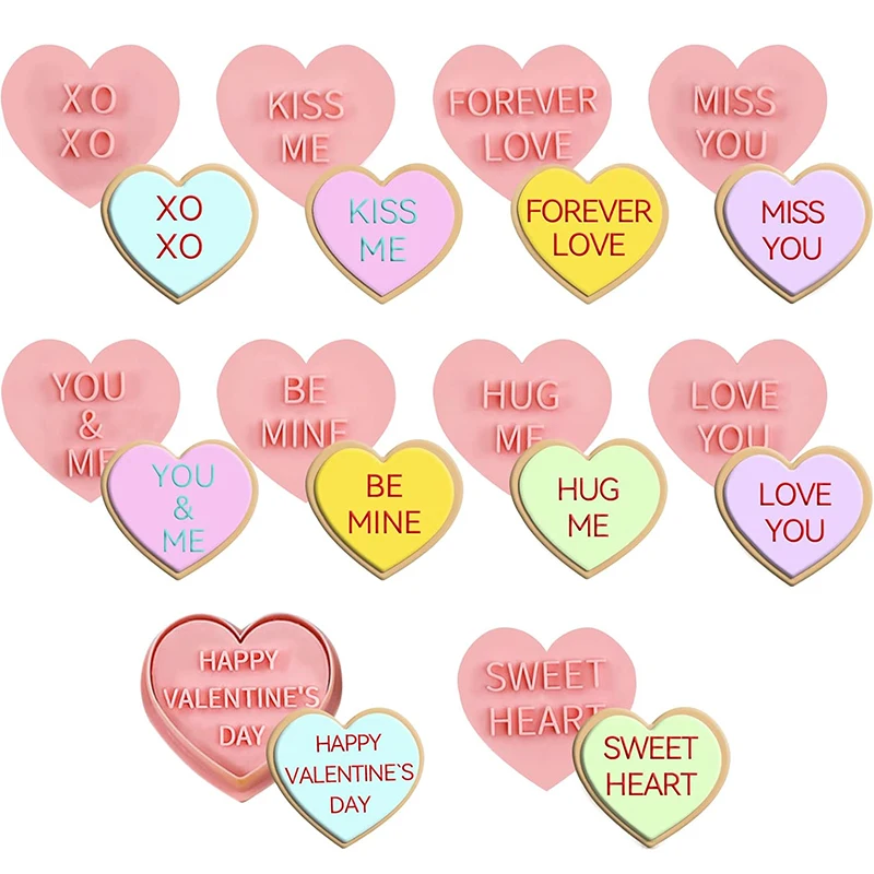 10 Stücke Valentinstag Keksform Liebe Herzform Keks Fondant Embosser Stempel für Hochzeit Party Kuchen Dekorieren Backen Werkzeuge Image