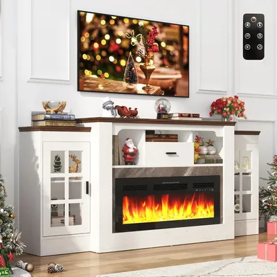 75" Electric Fireplace with Mantel,Power Outlets,Fireplace TV Stand W/Remote Control for 80 85In TVs