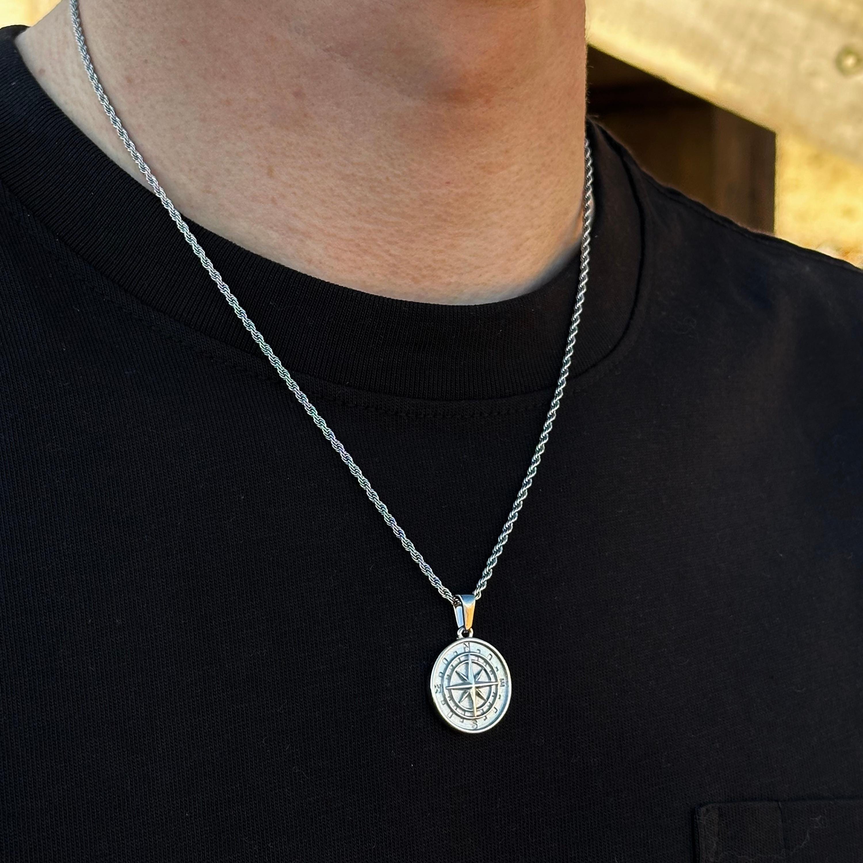Collana con bussola stella polare in argento, collana da uomo, ciondolo bussola da uomo, collana in argento da uomo