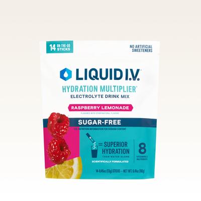 Liquid I.V.® Sugar-Free Raspberry Lemonade Hydration Multiplier® (14 Pack) - Hydrating Keto-Friendly Electrolyte Powder Drink Packet with Zero Sugar