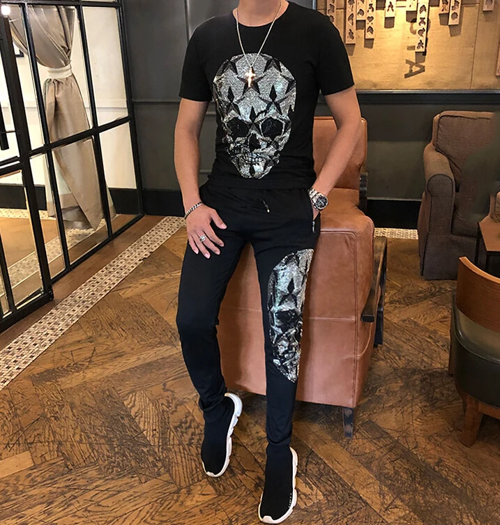set da due pezzi di alta qualità 2025 moda top + pantaloni da uomo tuta da uomo set abiti slim fit set da uomo