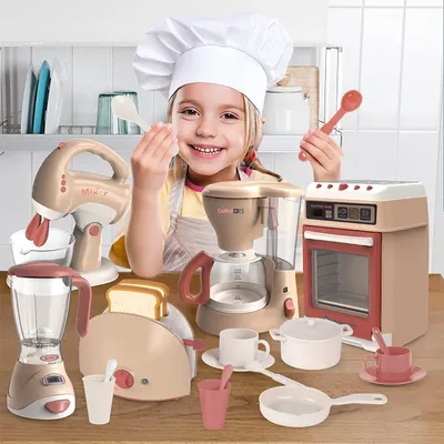 Kitchen Appliances Toy Kids Kitchen Accessories Pretend Play Set with Blender Coffee Maker Mixer