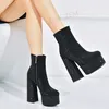 LAIGZEM Frauen Stiefeletten Plattform Bling Kristall Dick Chunky High Heels Booties Bequeme Prom Damen Schuhe Frau Größe 39 41