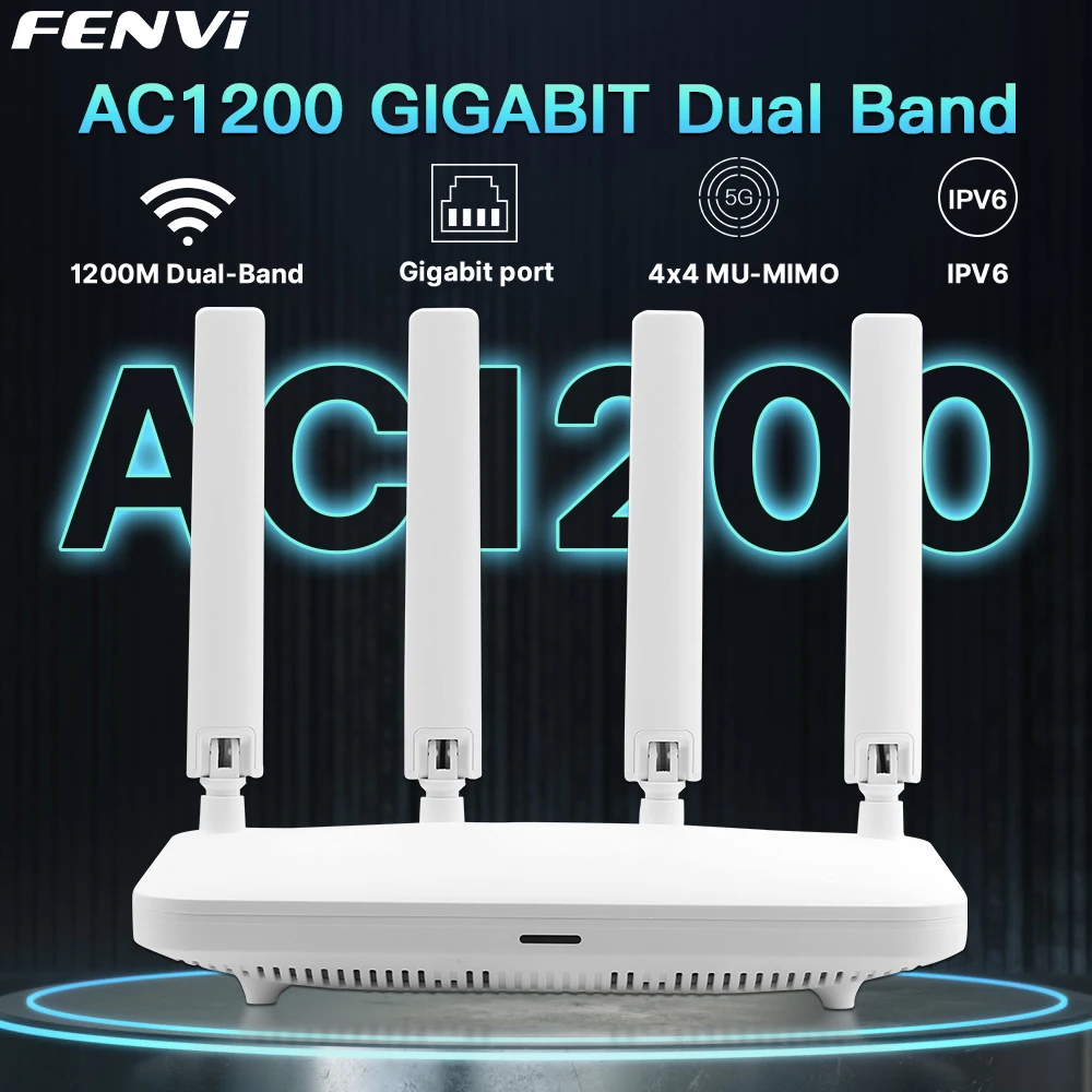 FENVI AC1200 WLAN-Router Dualband 2,4 G/5,8 GHz Gigabit LAN Wireless Router MIMO-OFDMA WPA3 4 Antennen Starker Signal-Smart-Router Image