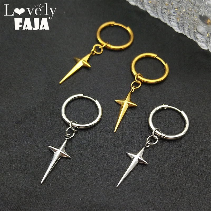 Punk Kpop Star Cross Anhänger lange Creolen für Frauen Edelstahl Gold Farbe süß y2k Tropfen Ohrring Schmuck Geschenk