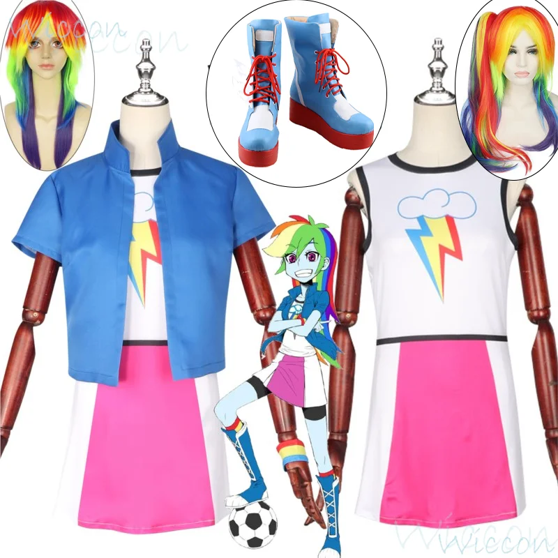 Anime Mein Regenbogen Dash Anzug RD Cosplay Personifikation Kleines Mädchen Nette Regenbogen Pony Perücke Schöne Prop Mantel Schuhe Frauen Angepasst