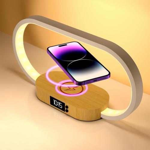 Nachttischlampe, kabelloses Schnellladegerät mit Uhr, Touch-Schreibtischlampe für Schlafzimmer,