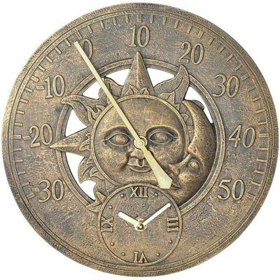 Außenthermometer-Uhr, Vintage-Wanddekoration, Bahnhofsuhr, Retro-Hängeuhr, Sonne-Mond-Muster, Image