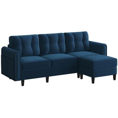 Ecksofa 3-Sitzer Sofa mit Polsterhocker aus Samtstoff Eckcouch in L-Form Rechts/Links fürs Image