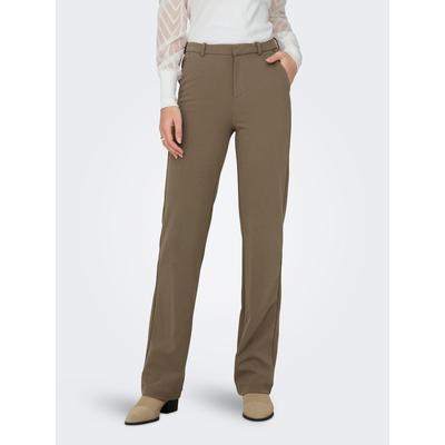 Anzughose ONLY "ONLRAFFY-YO LIFE MID STR PANT TLR NOOS", Damen, Gr. XS (34), Länge 32, beige (fossil), Web, Obermaterial: 95% Polyester, 5% Elasthan, unifarben, modisch, gerade lang, Hosen, gepflegte Hose mit geradem Bein Image