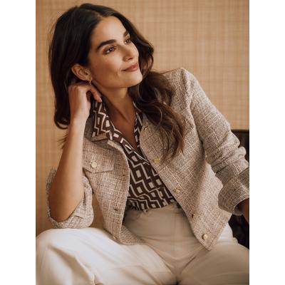 J.McLaughlin Women's Colby Tweed Jacket Taupe, Size Medium | Cotton/Linen