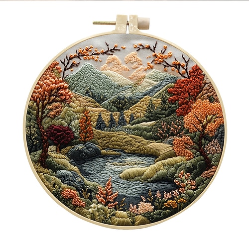 kit di ricamo per principianti, kit punto croce e ricamo a punto croce per adulti modello di montagna innevata facile per principianti, tessuto, artigianato fatto a mano, cerchi, ago, donne fai da te