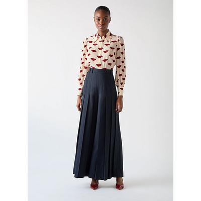 Sonya Red Silk Lips Print Silk Blouse, Red