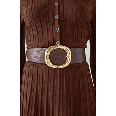 Bromley Brown Croc-Effect Leather Belt, Brown
