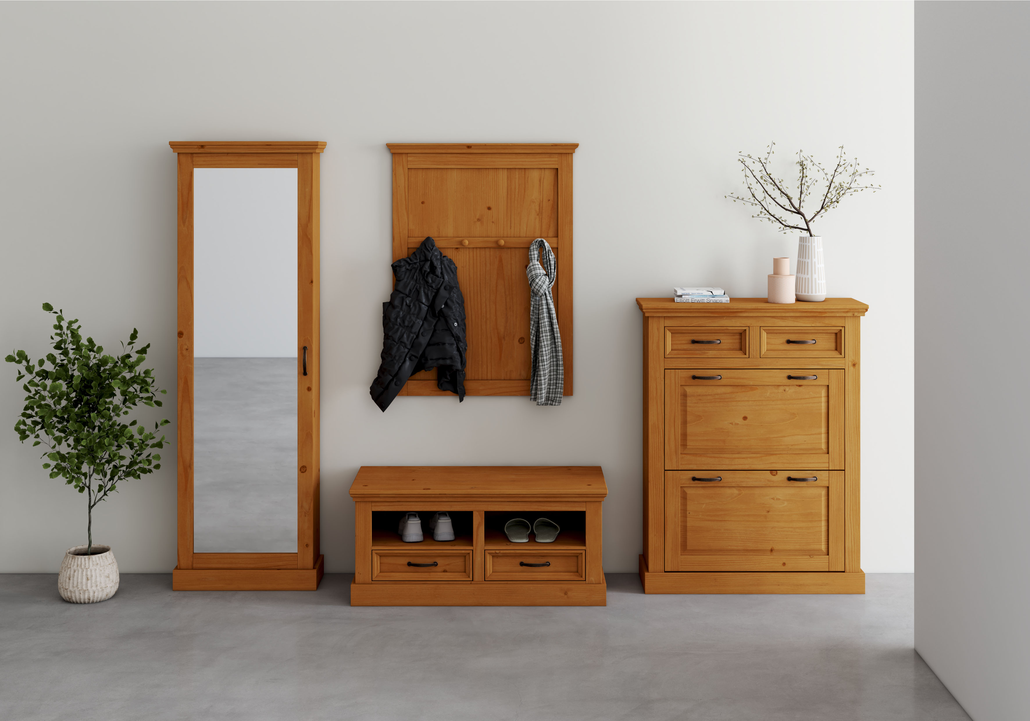 Schuhkommode HOME AFFAIRE "Selma", beige (natur gebeizt, gewachst), B:90cm H:115cm T:30cm, FSC-zertifiziertes Massivholz, Sideboards, Schuhkommode