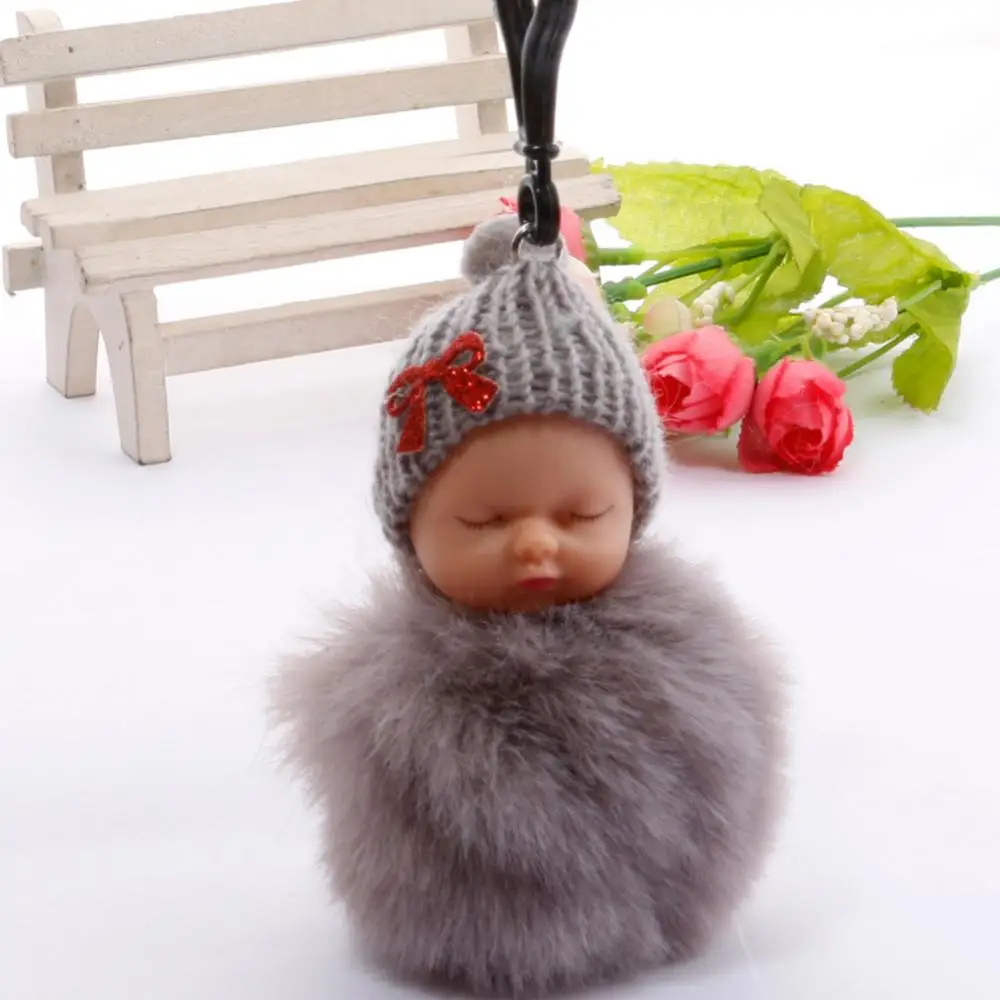 Schlafender Baby-Schlüsselanhänger, niedliche flauschige Plüschpuppe, Schlüsselanhänger, Damentaschen, Schlüsselanhänger, Auto-Schlüsselanhänger, bezaubernde Schlüsselanhänger, Image