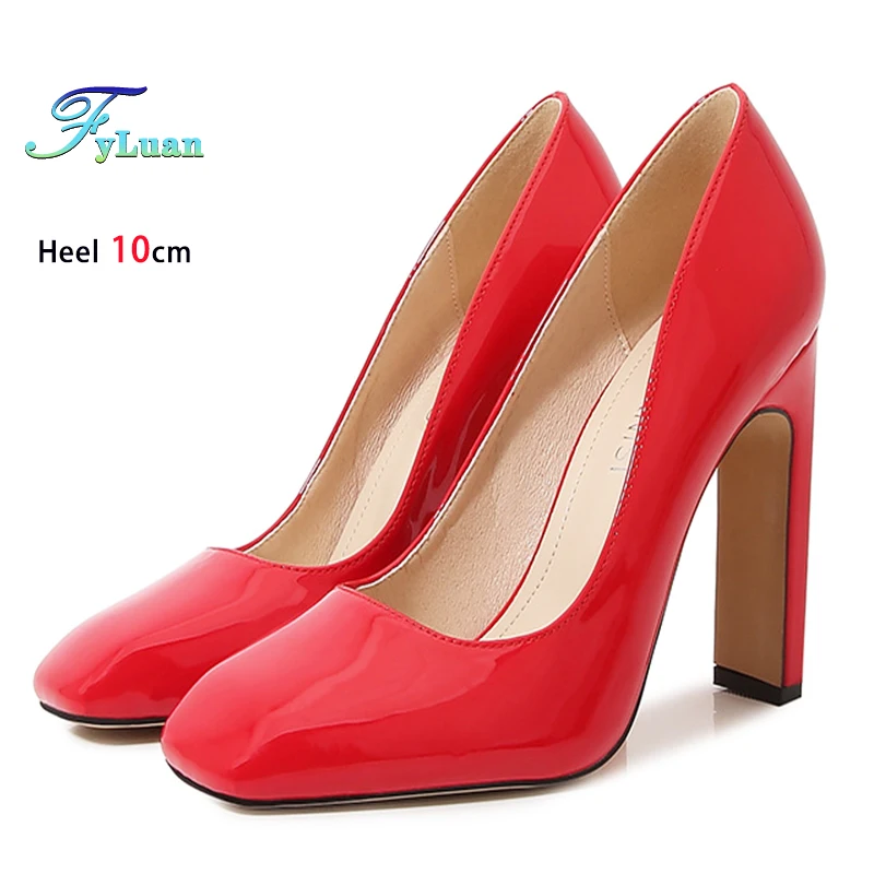 Square Head Single Shoes For Women 10CM Thick Heeled Shallow Mouth Model Shoes Designer 2025 Office Lady Pumps Summer High Heels