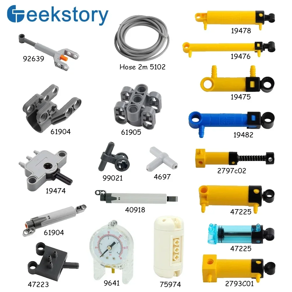 MOC Pneumatische Teile Schlauch Luftpumpe Tank Schubstange Putter Schalter Zylinder Air Power Ziegel Legoeds-Kompatibel Baustein Image