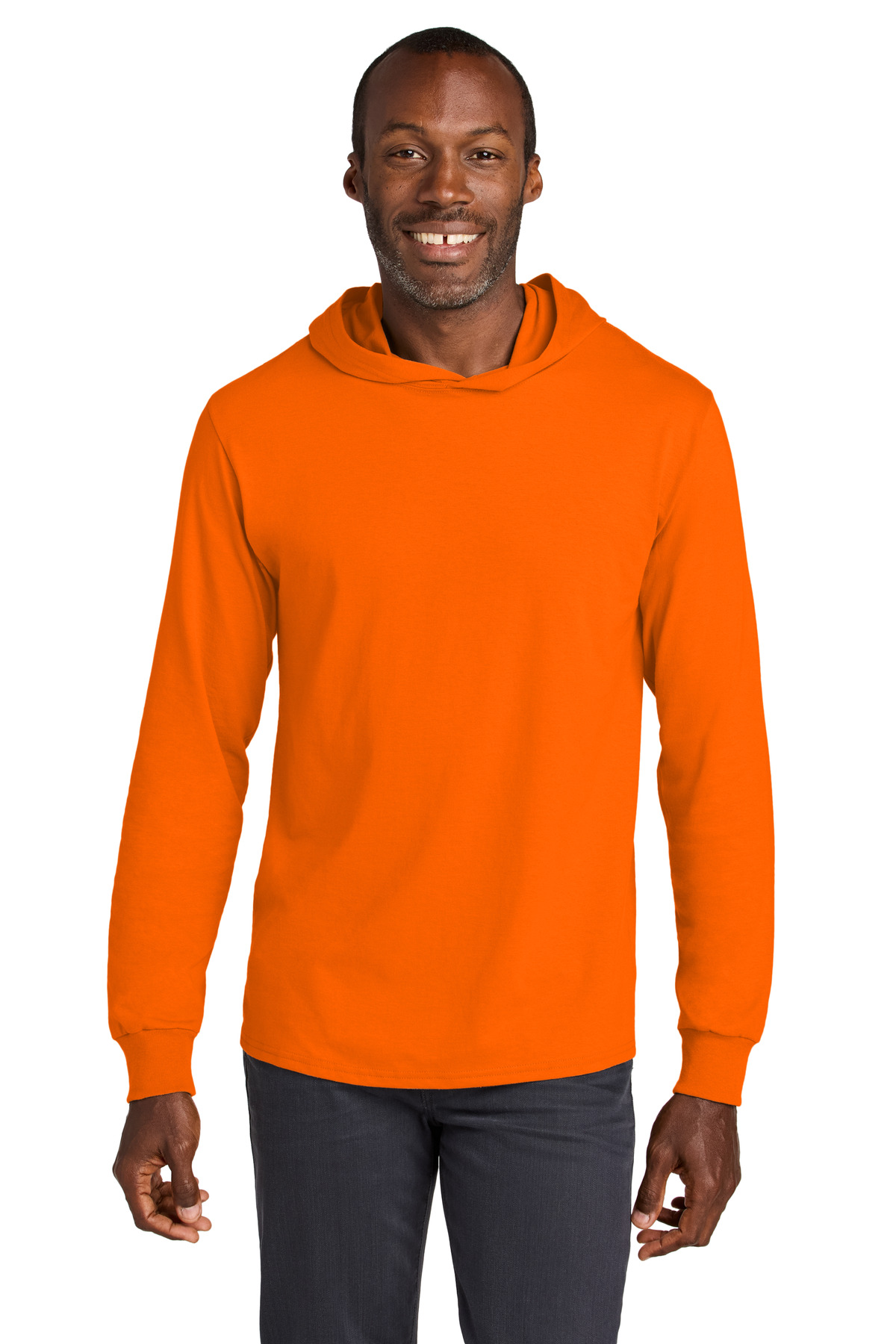 Jerzees 363LH Classics Cotton Long Sleeve Hooded T-Shirt in Safety Orange size Medium