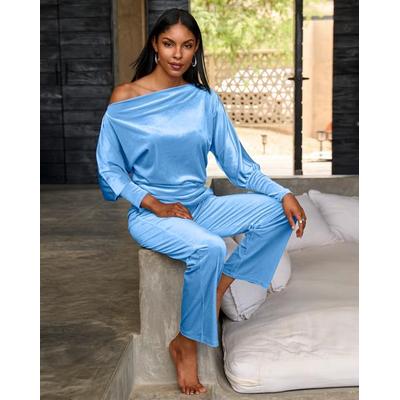 Boston Proper - Light Blue - Chic Velour Slouchy and Wide Leg Lounge Set - XS