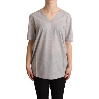 Dolce & Gabbana Damen Grau Unifarben 100% Baumwolle V-Neck Top T-Shirt Image