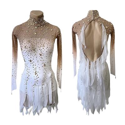 Figure Skating Dress Women's Girls' Ice Skating Dress White Thumbhole Halo Dyeing High Elasticity Professional Competition Skating Wear Thermal Warm Crystal / Rhinestone Long Sleeve Ice Skating