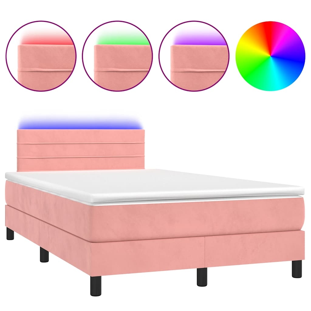 vidaXL Boxspringbett mit Matratze & LED Rosa 120x190 cm Samt Image