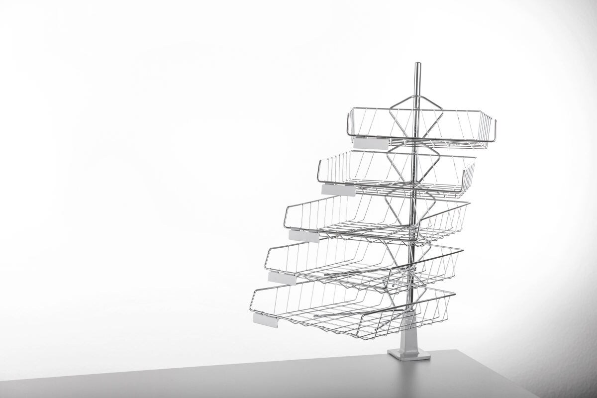 GRIESHABER Briefablagen-Tischdrehständer 5 Körbe fest montiert chrom Image