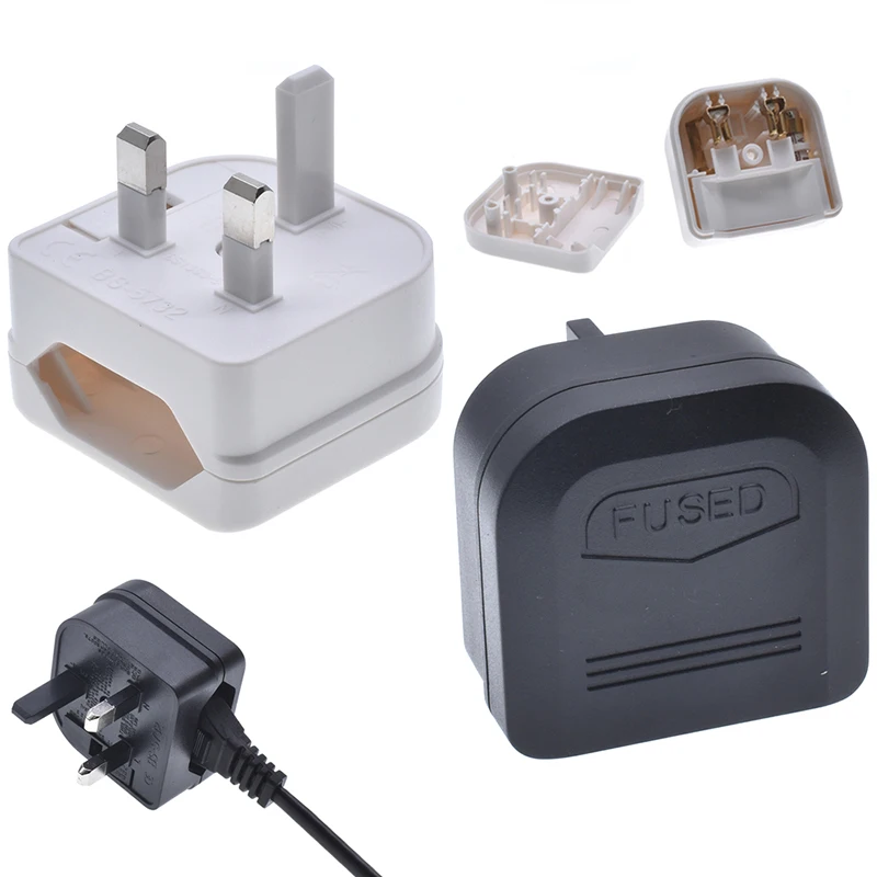 EU KR auf UK-Stecker-Adapterbox, rund, 2-polig, 4,0 mm, umwandelbar in 3-polige Konvertierung, elektrischer Netzstecker mit 3 A/5 A/13 A Sicherungssteckdose Image