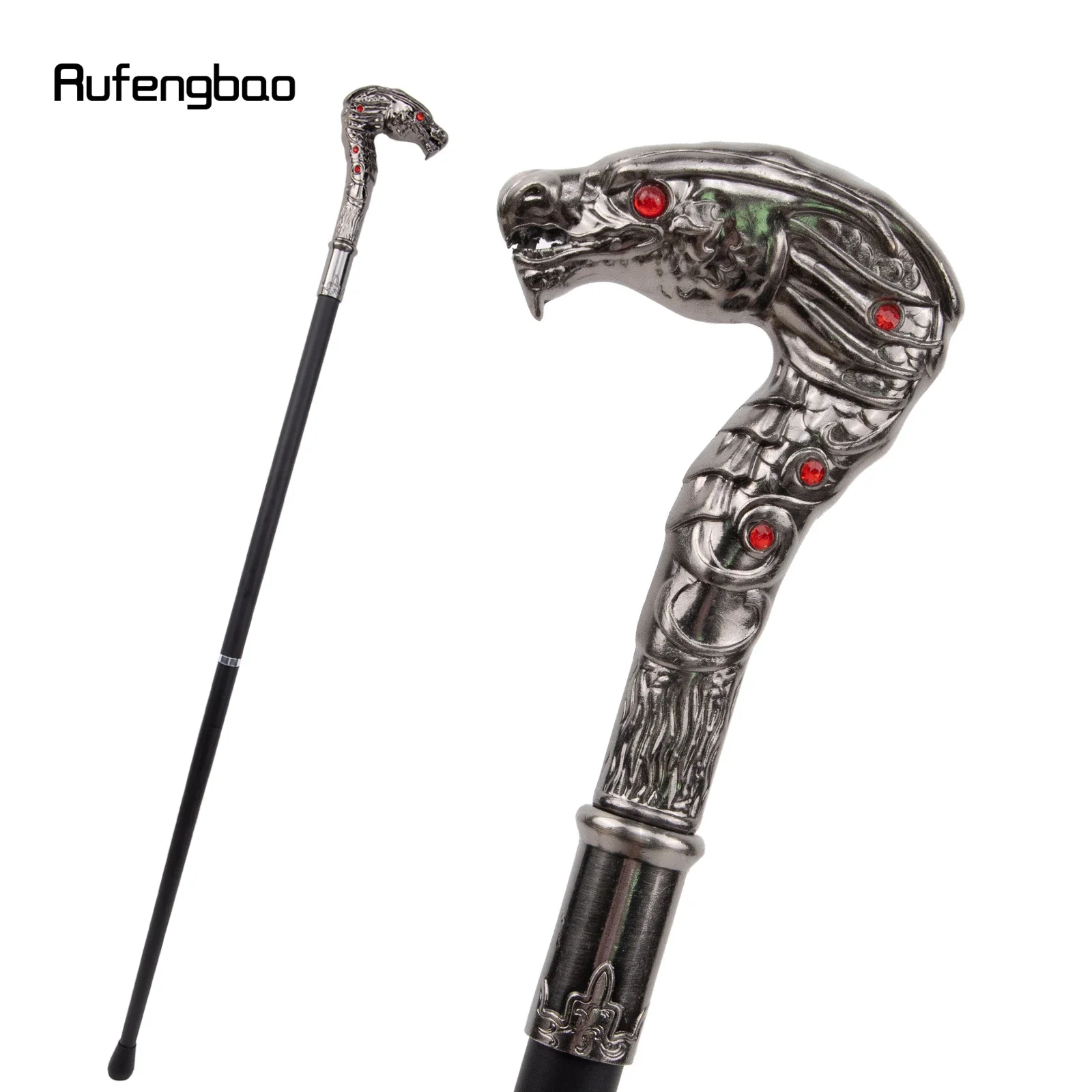 Red Eye Dragon Silber Luxus Spazierstock Party Mode Eleganter Spazierstock Dekorativer Cospaly Cane Knopf Crosier 93cm Image