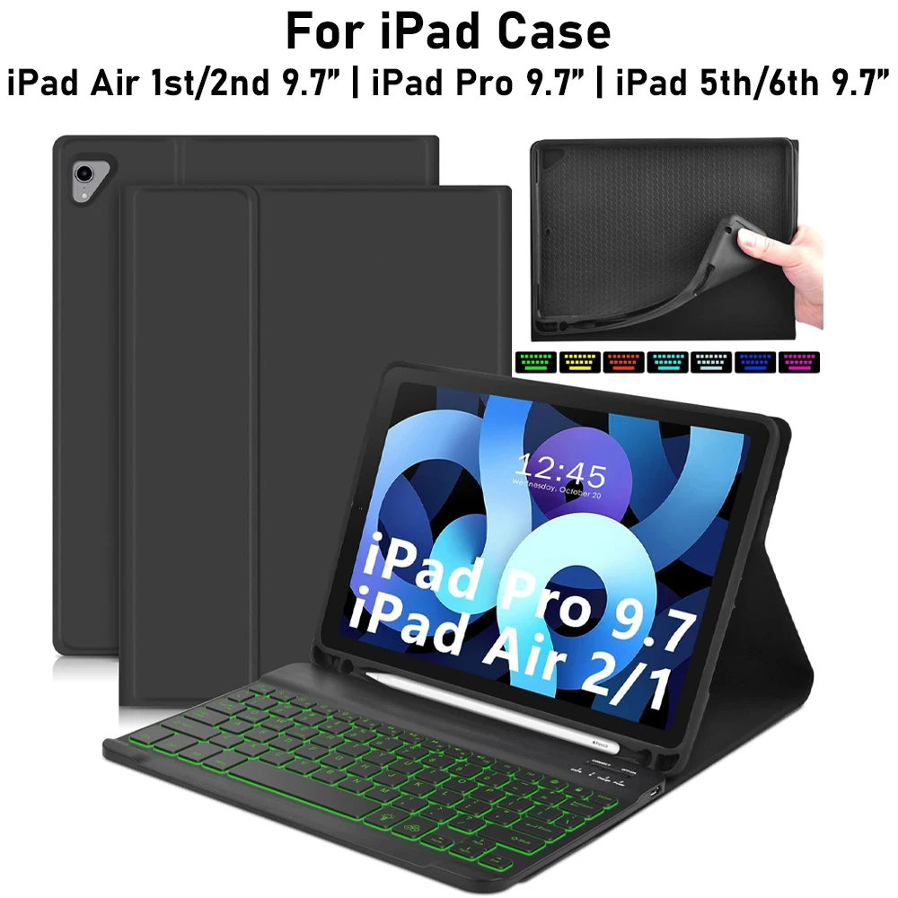 Pour iPad 9,7 pouces, étui clavier pour iPad 9,7 pouces iPad 6e/5e génération/iPad Pro 9.7 2016, iPad Air 2/iPad Air 1