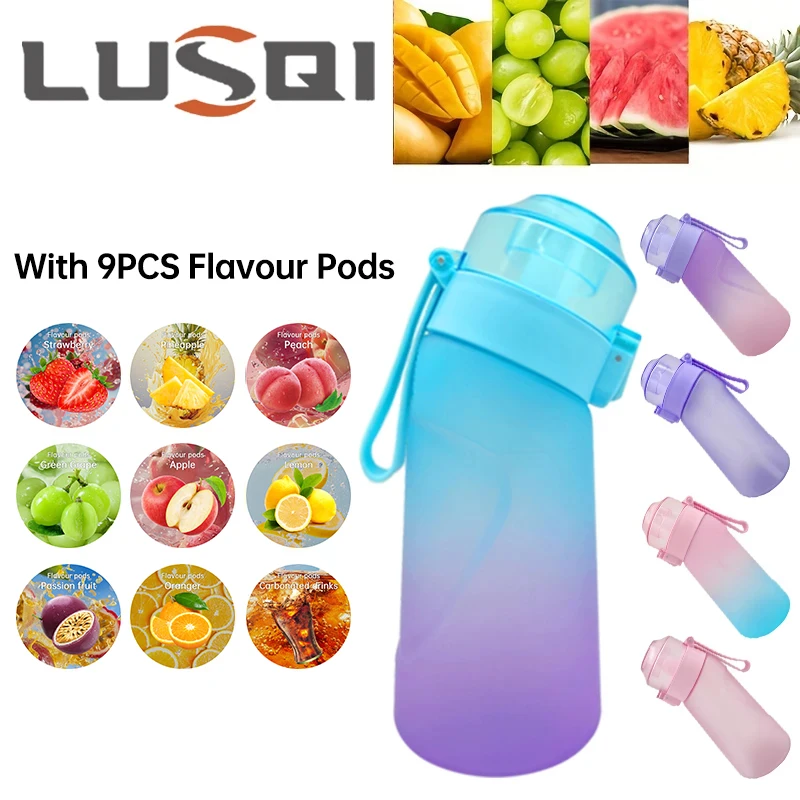 LUSOI 1 STÜCK 500 ml aromatisierte Wasserflasche mit zufälligen 9 Aromapseln Luftwasserflasche Frosted Black Air Camping Sport Fitness Cup Image