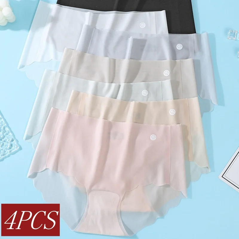 4 pz/set Mutandine di Seta del Ghiaccio Lingerie Sexy delle Donne Asciugatura Rapida Ultra-Sottile Slip Senza Soluzione di Continuità A Vita Bassa Biancheria Intima Estiva Mutandine