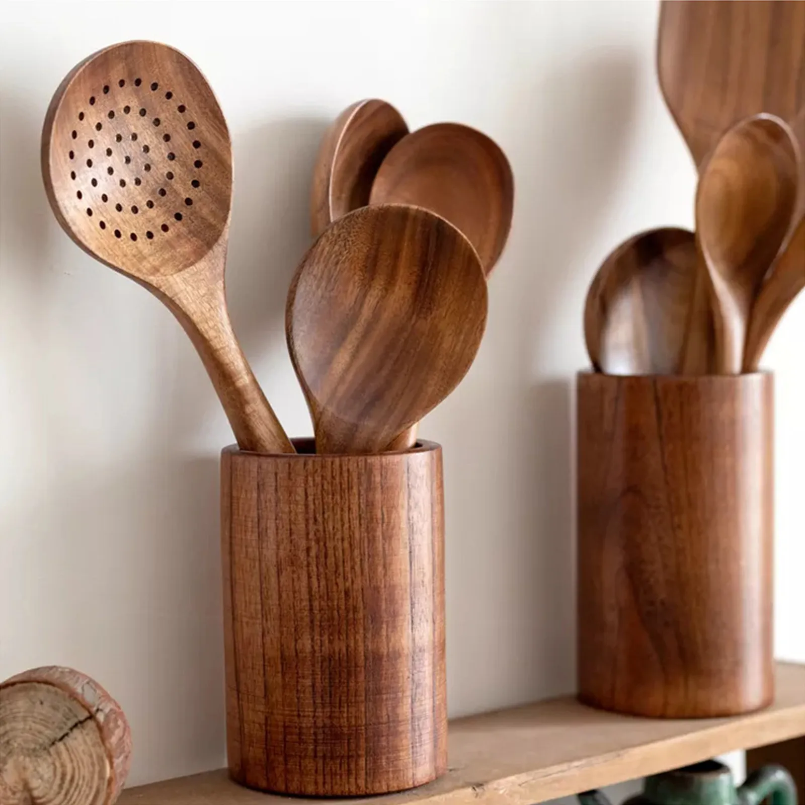 Ustensiles de cuisine en bois, ensemble d'ustensiles de cuisine antiadhésifs, spatule, pelle en teck naturel, ensemble d'outils de cuisine en bois 2024