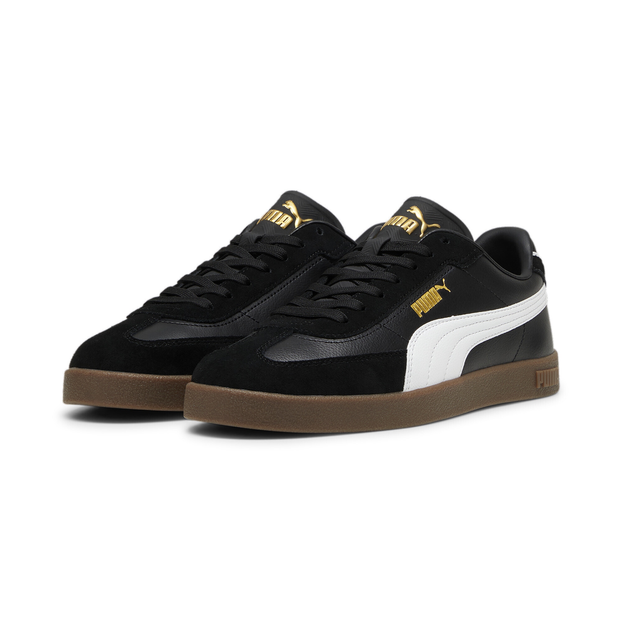 Sneaker PUMA "PUMA Club II Era Sneakers Erwachsene", Damen, Gr. 37,5, schwarz-weiß (schwarz, weiß gold), Obermaterial: Kuhleder, Synthetik, Leder; Futter: Textil, Synthetik; Innensohle: Textil; Laufsohle: Gummi, Schuhe Sneaker