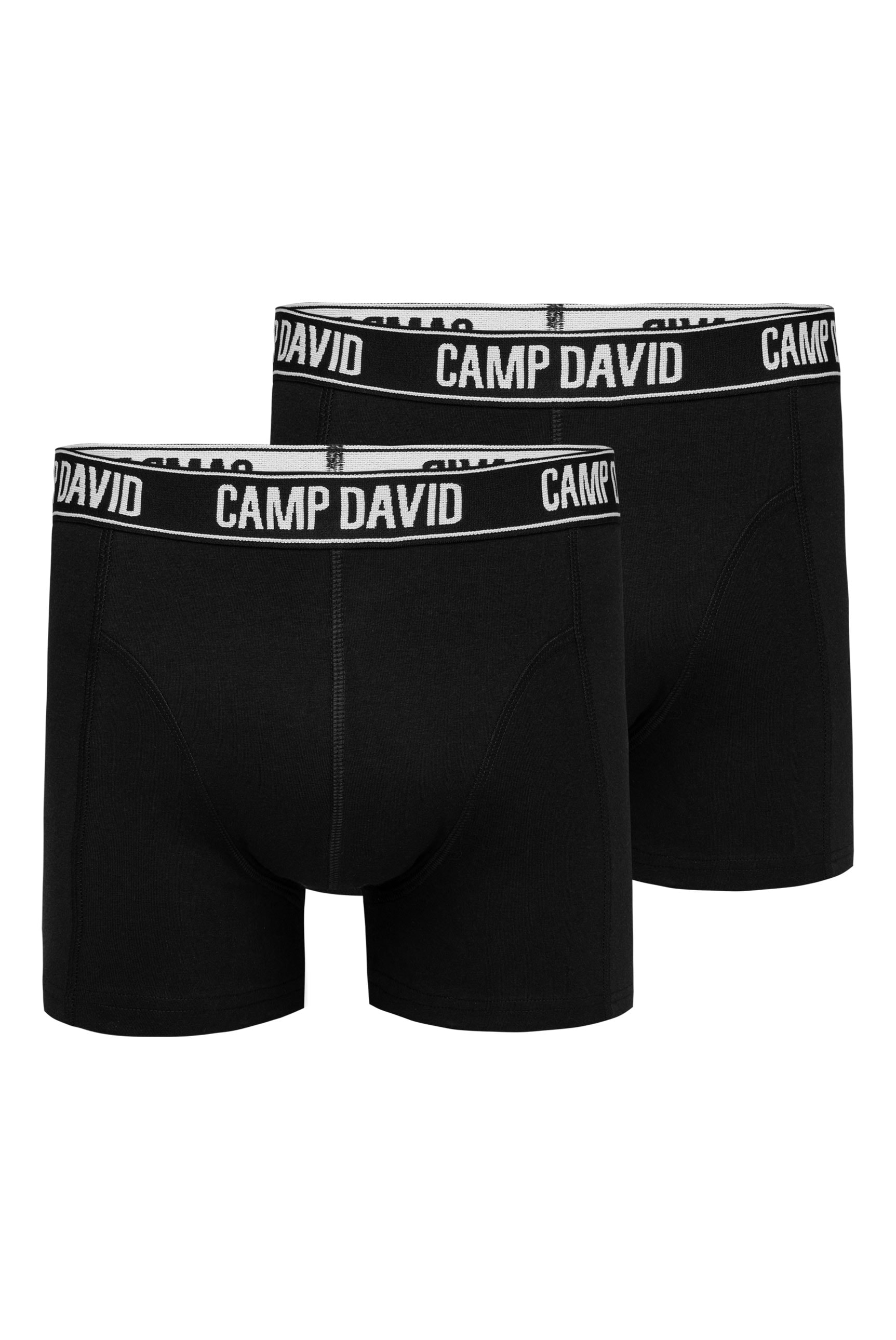Boxershorts CAMP DAVID, Herren, Gr. M, schwarz (schwarz, schwarz), Webqualität, Obermaterial: 95% Baumwolle, 5% Elasthan, unifarben, körpernah, Unterhosen, im 2er- Pack mit Logobund Image