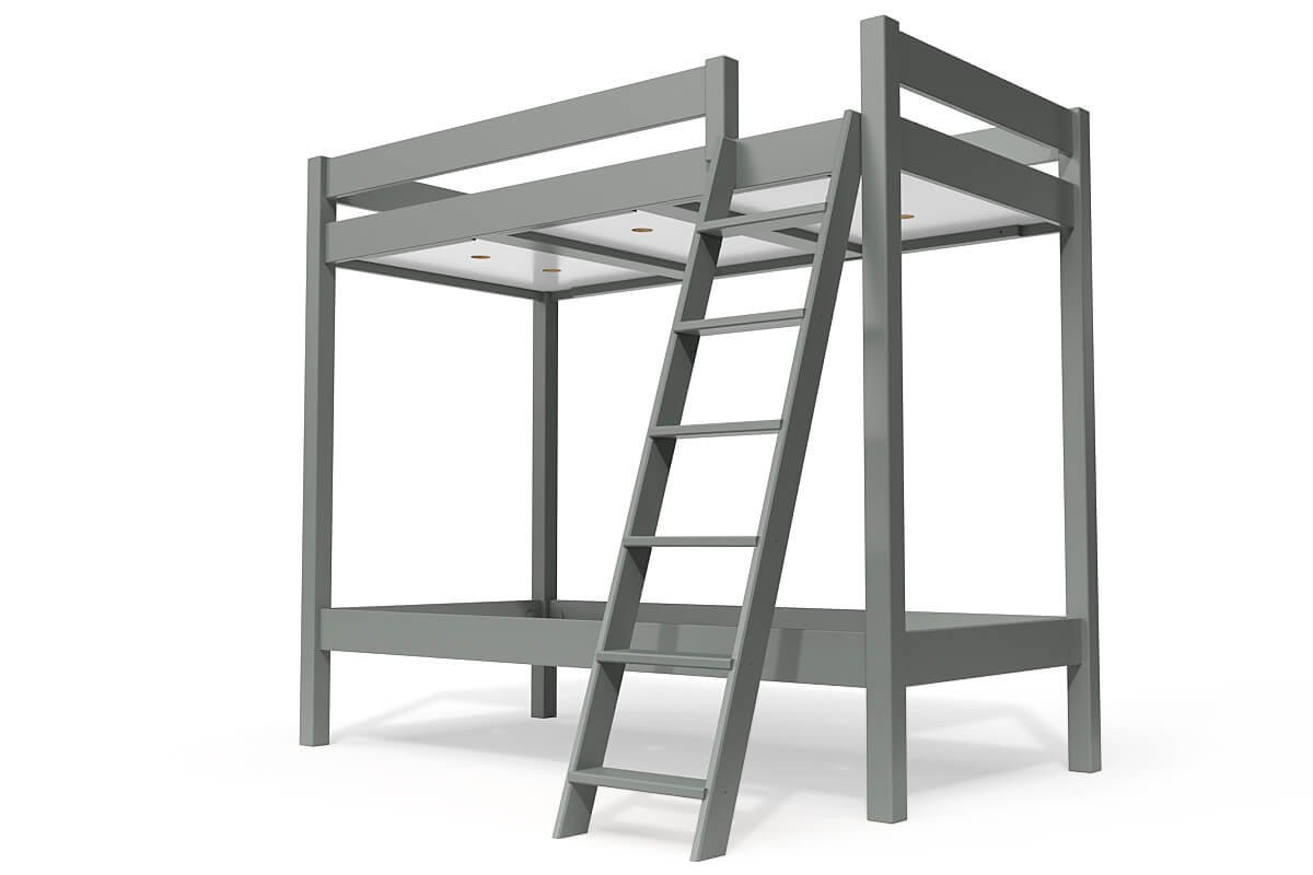 Lit superposé 2 places 90x190 échelle inclinée bois ABC - Gris