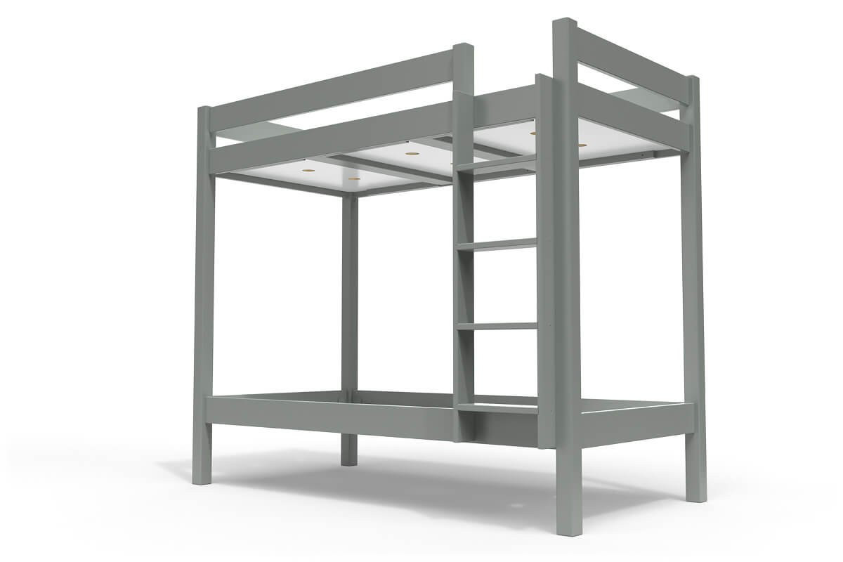 Lit superposé 2 places 90x190 échelle droite bois ABC - Gris